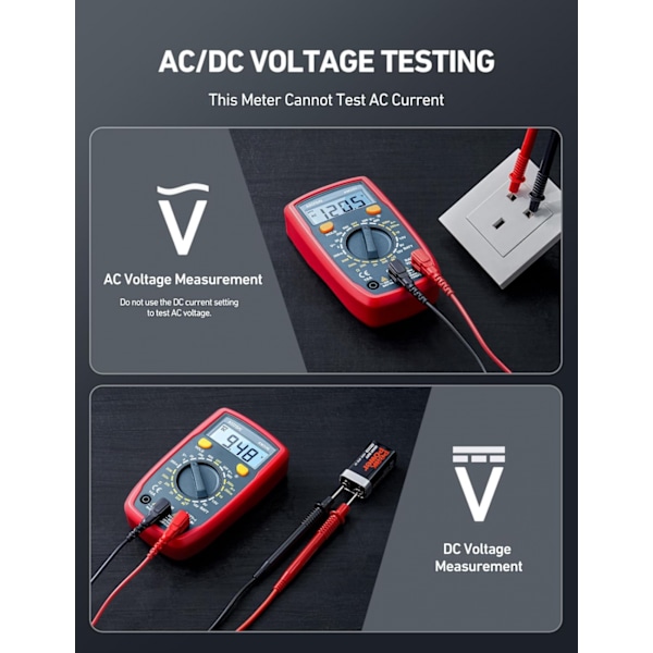 Digital Multimeter Tester 2000 Tællinger med DC AC Voltmeter og Ohm Volt Amp Meter; Måler Spænding, Strøm, Modstand, Kontinuitet og Diode, Blå
