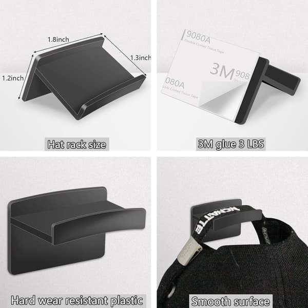 Hat Rack Hat Hangers til væg 15 stk. Hat Organizer, Hat Racks til Baseball Caps, Ingen boring Hat Hooks Sort