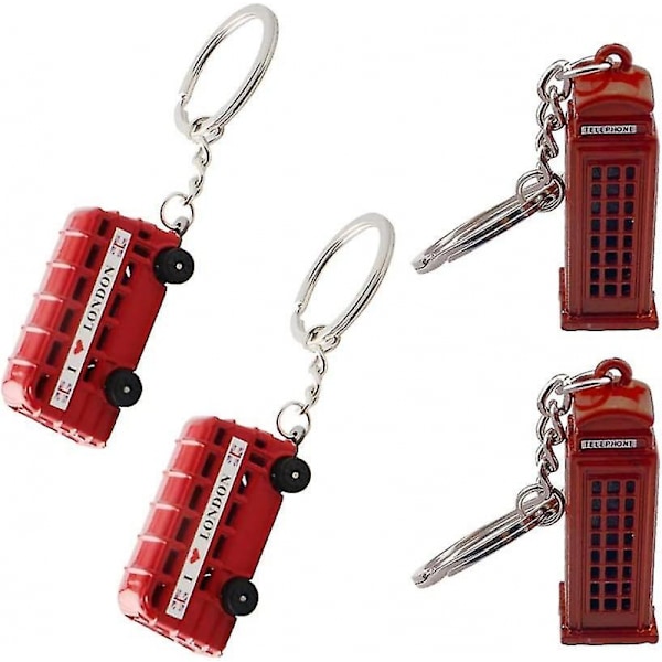 4 stk Nøkkelring Dobbeltdekkerbuss Telefonboks Design Souvenir Nøkkelring Reiseminner
