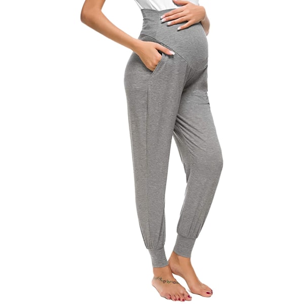 Womens Maternity/Graviditet Jogger Bukser Over The Belly Sweatpants grå