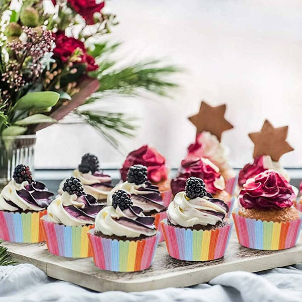 200 kpl cupcake-vuokia, sateenkaaren cupcake-vuokia, kakkuvuokia