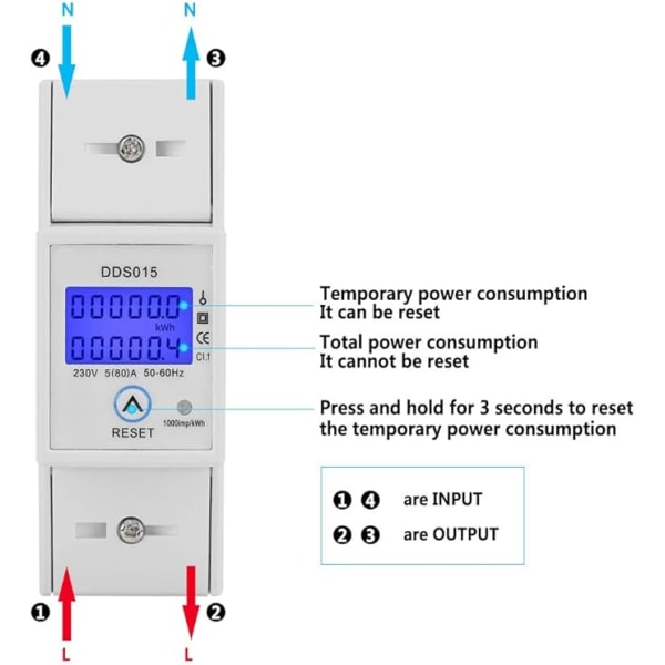 35mm Din-skinne enfaset wattmeter energimåler DDS015 KWh måler digital