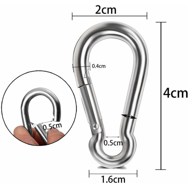 10 x 40 mm x 4 mm karbinhake, 304 rostfri karbinhake med karbinhake, l