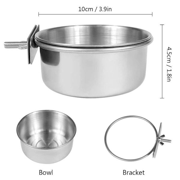 Papegøje Foderkop i Rustfrit Stål Madbeholder Vandbeholder 10cm