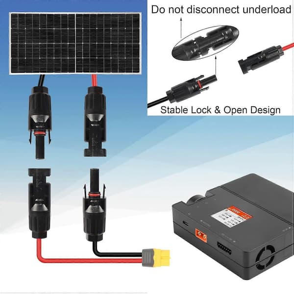 Solcellepanelkobling til XT60 12AWG adapterkabel, kompatibel med RV solcellepanel bærbar kraftstasjon solcellegenerator