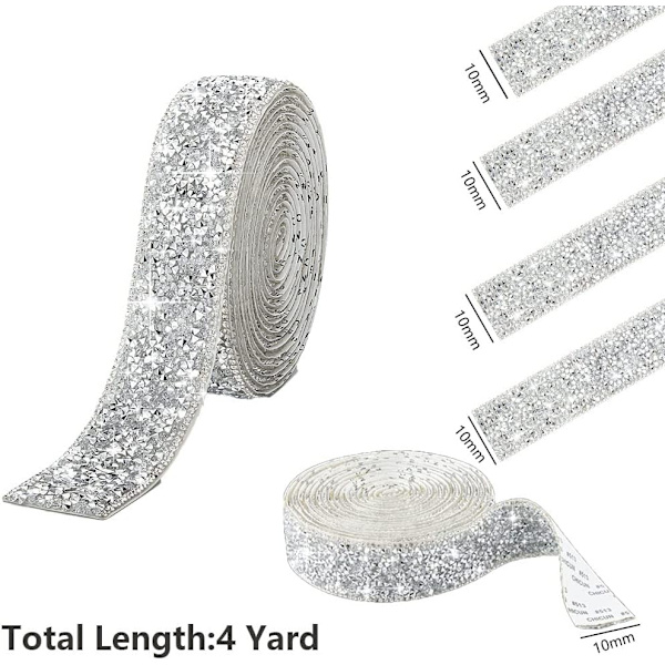 4 ruller sølvharpiks rhinstenbånd krystalrulle, 10mm