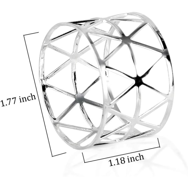 Sæt med 6 metalservietringe med hulmønster (sølv)