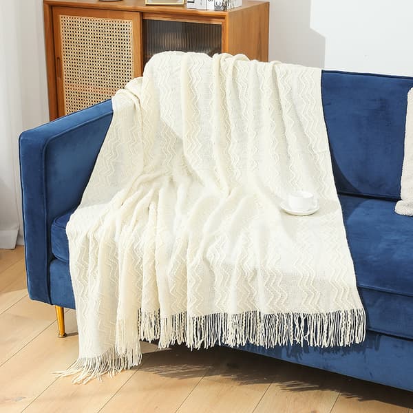 Strikkede Boho-pledd til sofa - Teksturert strikket terrakotta-rustfarget teppe