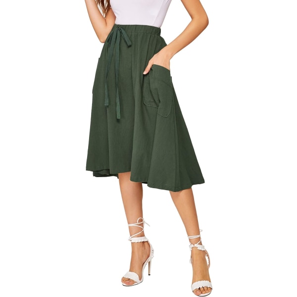 Kvinders afslappede højtaljede plisserede A-line midi-nederdel med lomme XL
