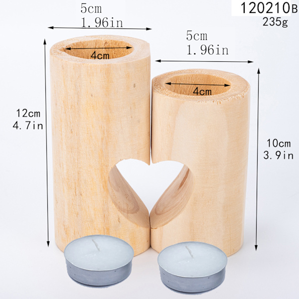 Tealight-ljusstake för skrivbordsdekoration, dekorativt set med tealight-ljusstakar i trä, enhetligt hjärtformat ljusstakar för heminredning