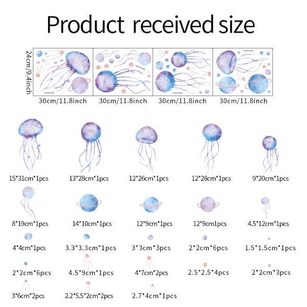 Hohtavat Tarrat, 4 Kpl Fluoresoivia Meduusa Tarroja, Yöllä Hohtavia Meduusa Seinätarroja Tytöille Lastenhuoneeseen