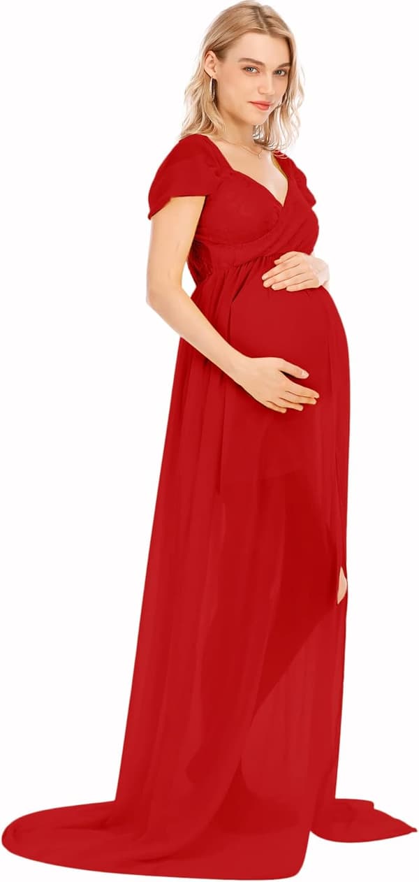 Maternity kjole til fotografering Off Shoulder Chiffon kjole Split Front Maxi