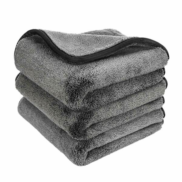 Premium Mikrofiber Håndklæder 1200GSM Tykke Professionelle Bil Tørre Håndklæde Mikrofiber Rengøring Klud Klude til Biler Detaljering Vask Tilbehør (Grå) 3 stk