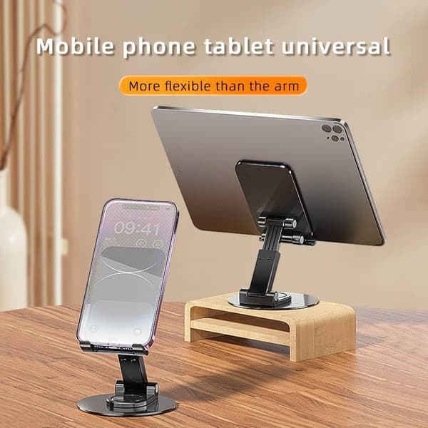 Foldbar telefonholder, skrivebords telefonholder til telefoner og tablets, sort