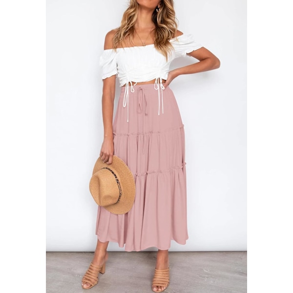 Kvinners Boho Elastisk Høy Midje A-Linje Ruffle Swing Strand Maxi Skjørt med L
