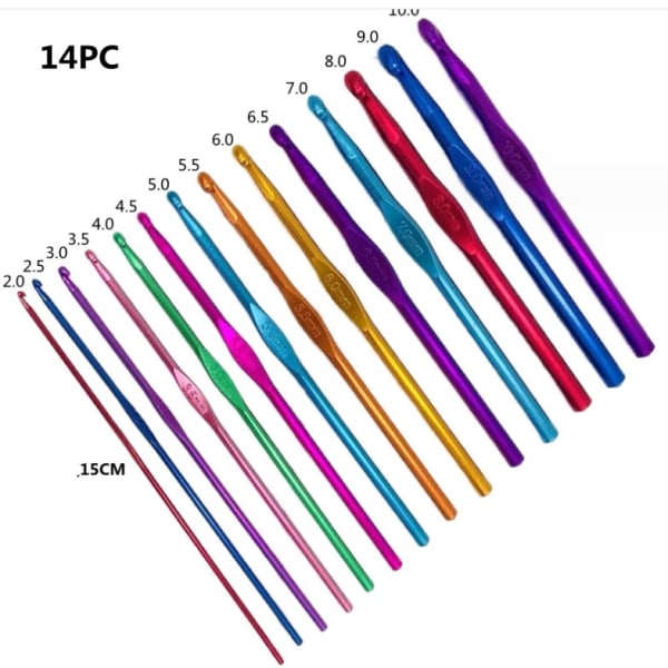 Virka nålar 14st i aluminium - Stickning Kit - multicolor