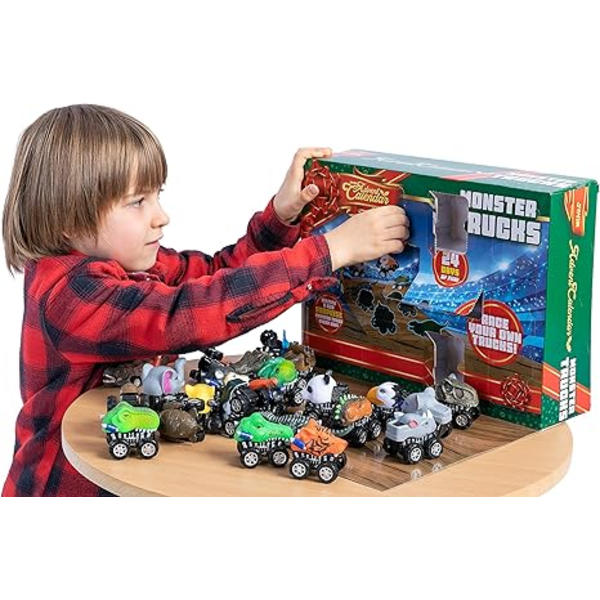 Julekalender 2024, 24 Dages Nedtælling Kalender Legetøj med Monstertruck Legetøj, Julegave, Julefester, Julekalender