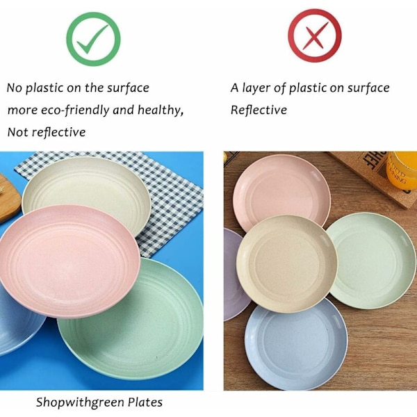Vehnänolkiplatat / 4 x 20 cm biohajoavat rikkoutumattomat terveelliset ruokailulautaset, mikroaaltouuni- ja astianpesukoneen kestävät, kevyet BPA-vapaat lautaset