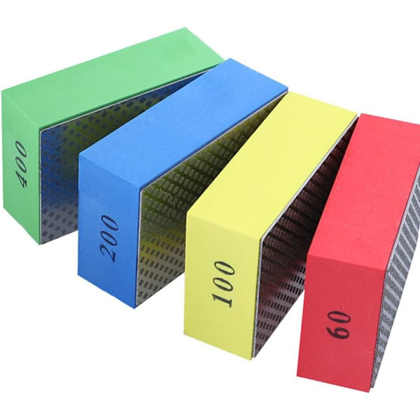 4 stk. Diamant Hånd Slibesten til Keramik, Fliser, Glas, Slibning (Sølv Side, Størrelse: 60#, 100#, 200#, 400#)