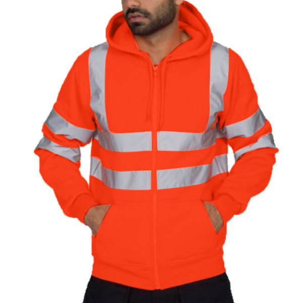 Reflekterende sweatshirt med hætte til arbejdstøj med lynlås (orange, 2XL)