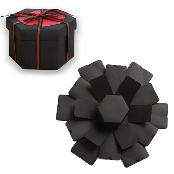 Eksplosionsboks, Gaveæske - Hexagon Sort