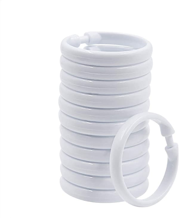 12-pack Duschdraperiringar i Plast, Stora Draperiringar, O-formade Ringar Kompatibla Dörrfönsterdraperier (Vit)