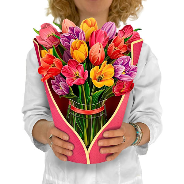 Papir Pop Up-kort, Festlige Tulipaner, Bukett 3D Popup Papirblomst