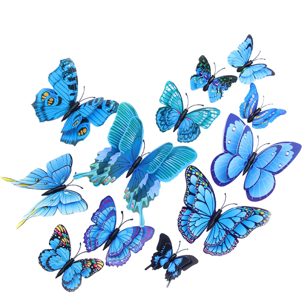 12 STK 3D tredimensjonal dobbeltlagssimulering sommerfuglvegg