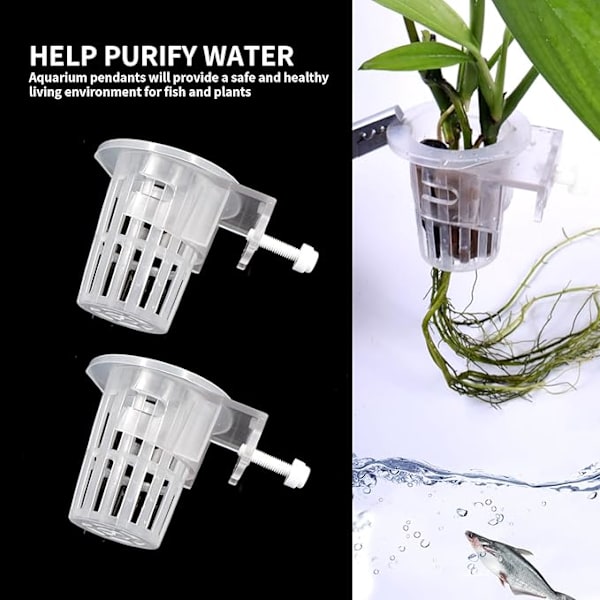 Akvarieplanteholder Planter Pot - Mini Hengeholder med krok for å dyrke akvaponiske planter Landskap Akvascape Vannpynt, 2 stykker, Transp