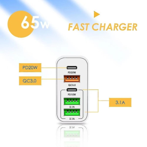 65w Pd-lader USB-smarttelefonladingadapter, hvit