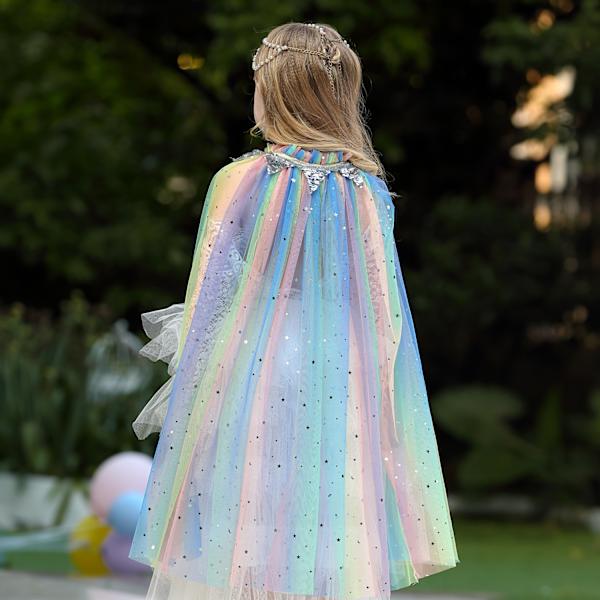 Färgglad prinsesskappa, prinsessmantel, prinsessklänning, festdräkt