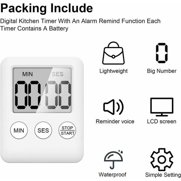 Køkken Timere 4 Pakke - Digital Timer med Magnet - Nedtællingstimer til Madlavning