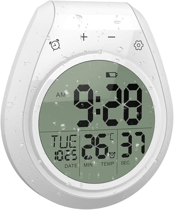 Vattentät digital duschklocka, badrumstimer, digital kökväggklocka, LCD-display, 12/24 timmar