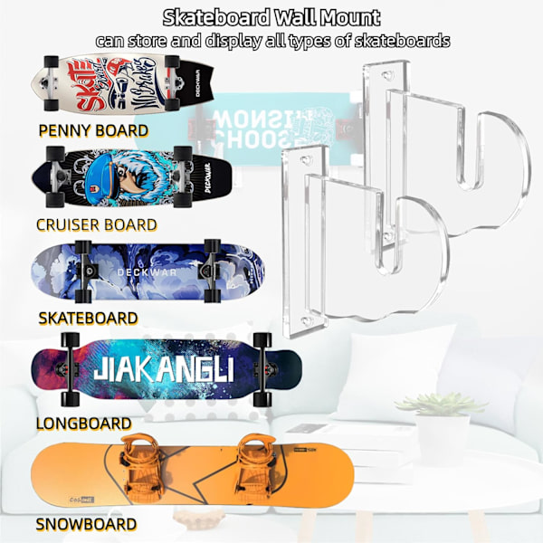 Skateboard Stativ, Skateboard Væghængning, Skateboard Væghængning, Horisontal Opbevaringsstativ