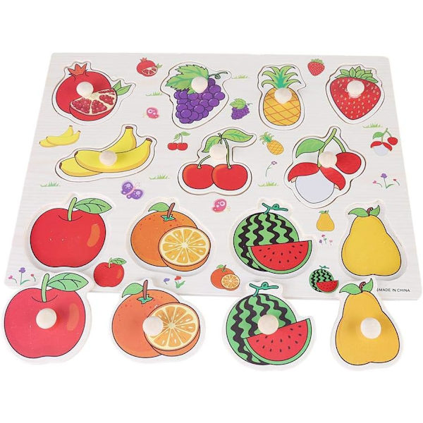 Pussel Träpanel Nummer/Djur/Frukt Knapp/Kognitiv Tidig Utbildningsleksak