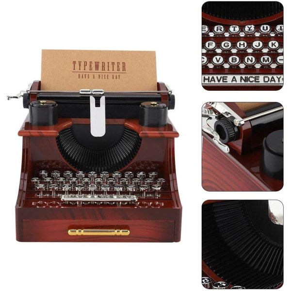 Vintage skrivemaskinstil mekanisk musikkeske Gavesmykkeskrin med skuff