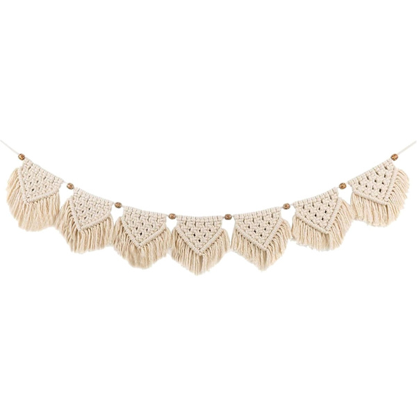 Macrame väggdekor, Boho Chic väggdekor vävd Macrame, väggkonstdekor fransbanner