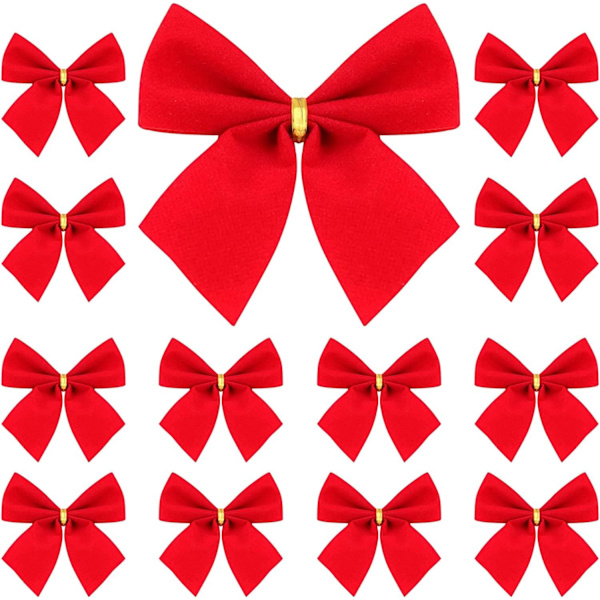 12 Stykker Juletre Sløyfe, Juletre Sløyfe, Juletre Pynt, Juletre Sløyfe Ornamenter for Hjemmedekorasjon (Rød, 5,5 * 5 cm)