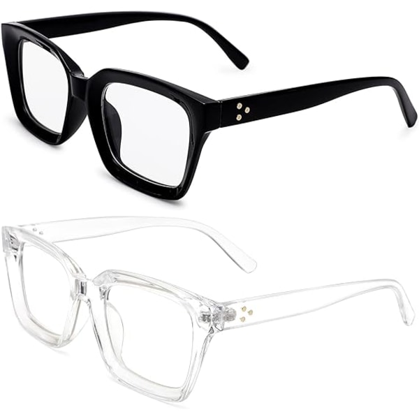 Klassiske, reseptfrie klare linser, damebriller med tykk innfatning, to deler