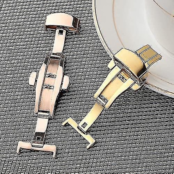 Automatisk fällbar spänne i rostfritt stål för klockarmband - 22 mm verktyg (guld)