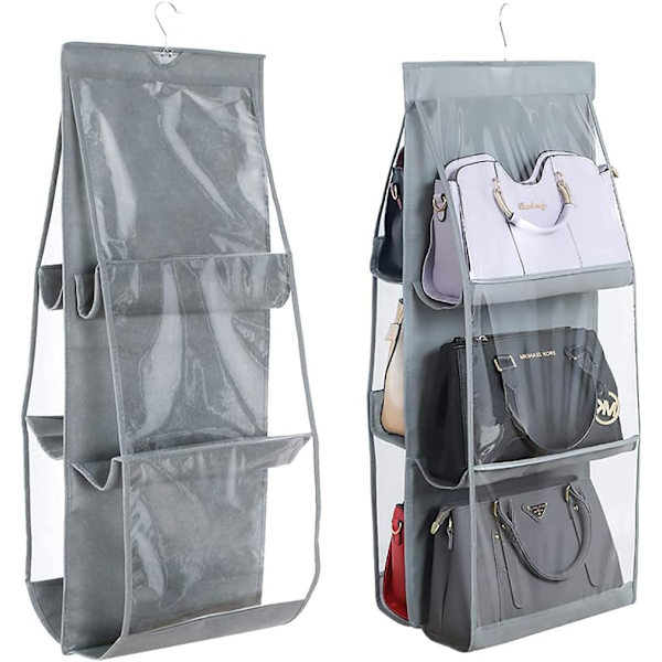 Pieces Hængende Håndtaske Organizer, Opbevaringspose kompatibel Garderobe, Skab, Organizer System, 6 Anti-Støv Lommer, Transparent Rum, Non-Woven