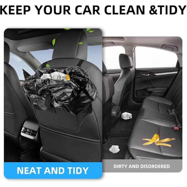 2 kpl auton roskakoria sisätiloihin roikkuva auton roskakori vedenpitävä vuotovarma auton roskapussi säädettävällä hihnalla autoon SUV-kuorma-autoon 22,5 × 23 × 14 cm musta