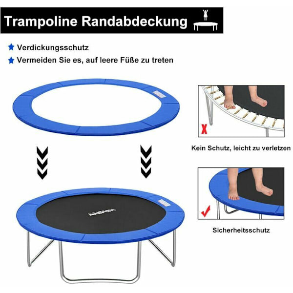 Trampolin kantbeskyttelse trampolin fjeder sidebeskyttelsesdæksel ø305cm Blå -