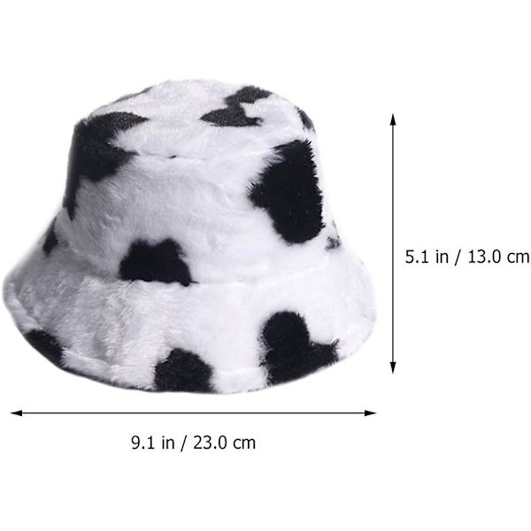 Kuppelhatt Ku mønster Kunstig pels Fiskerhatt Pakkbar Fluffy Hat