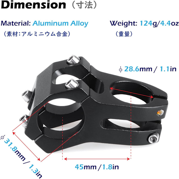 Kort MTB-frempind 25,4 31,8 mm Aluminiumlegering Cykelstel Frempind Styr