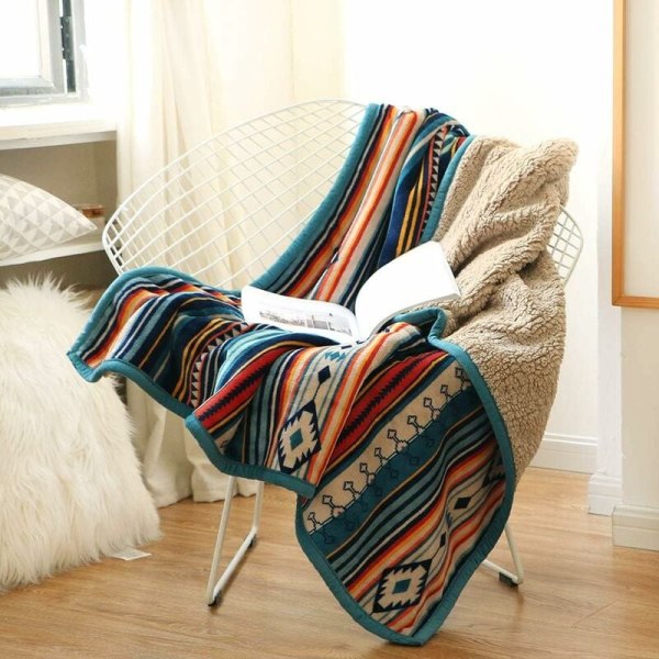 Fleece tæppe 127X152cm, ternet blåt Sherpa blødt mikrofiber tæppe, blødt og