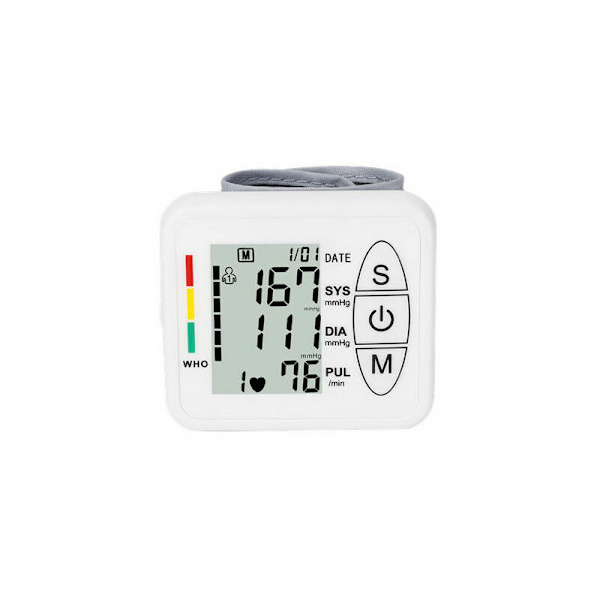 Professionel elektronisk blodtryksmåler til overarmen, smart og præcis blodtryksmåler, automatisk detektering af hypertension, arytmi, puls, justerbar manchet, hvid