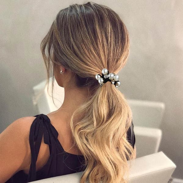 Hårbånd Sort Elastiske Hår Scrunchies Perle Hårbånd Krystal Hårreb