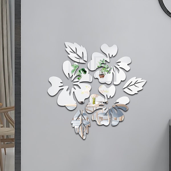 Spegelväggdekaler Blommor Väggdekoration Vardagsrum Modern Väggdekal Badrumsdekal Spegelblommor Deko Silver