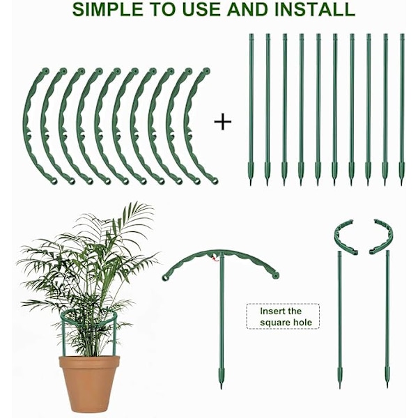 10 uppsättningar växtstöd, runda växtstöd, återanvändbara inomhusväxtstöd, gröna växtstöd, lämpliga för rosor, pioner, liljevinrankor